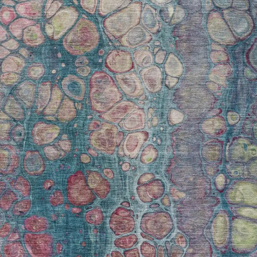 Teal Blue And Plum Abstract Washable Indoor Outdoor Area Rug Photo 3