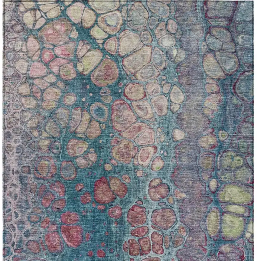 Teal Blue And Plum Abstract Washable Indoor Outdoor Area Rug Photo 4