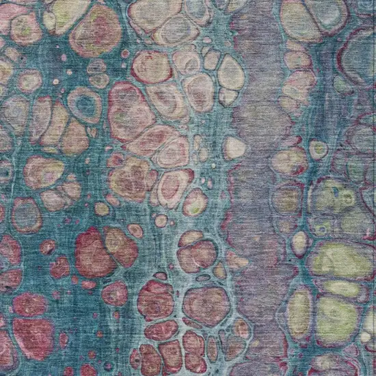 Teal Blue And Plum Abstract Washable Indoor Outdoor Area Rug Photo 3