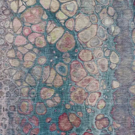 Teal Blue And Plum Abstract Washable Indoor Outdoor Area Rug Photo 3
