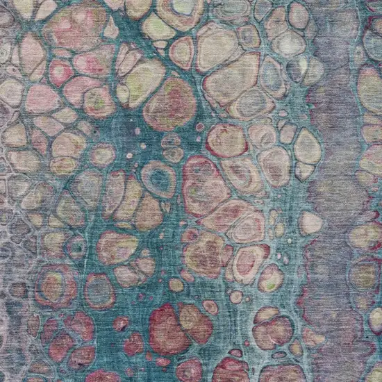 Teal Blue And Plum Abstract Washable Indoor Outdoor Area Rug Photo 6