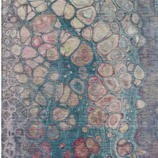 Teal Blue And Plum Abstract Washable Indoor Outdoor Area Rug Photo 4