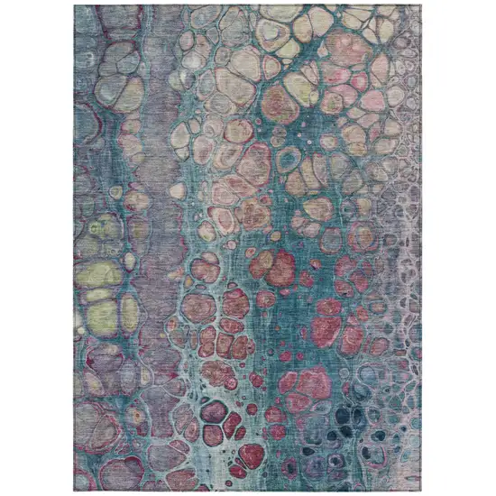 Teal Blue And Plum Abstract Washable Indoor Outdoor Area Rug Photo 3