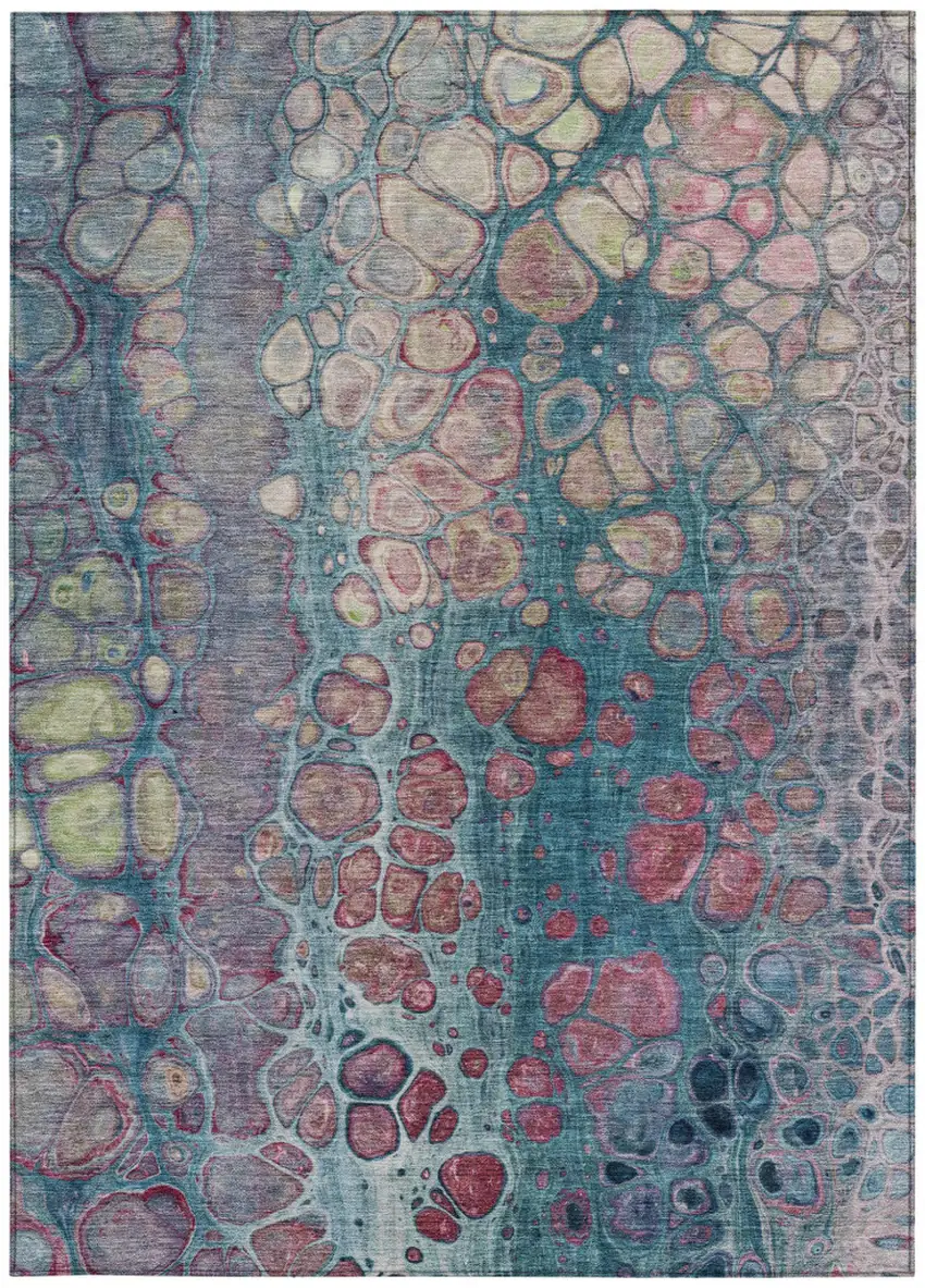 Teal Blue And Plum Abstract Washable Indoor Outdoor Area Rug Photo 3