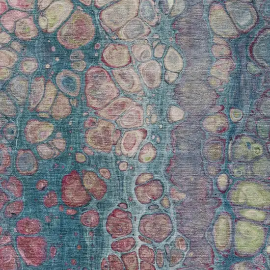 Teal Blue And Plum Abstract Washable Indoor Outdoor Area Rug Photo 3