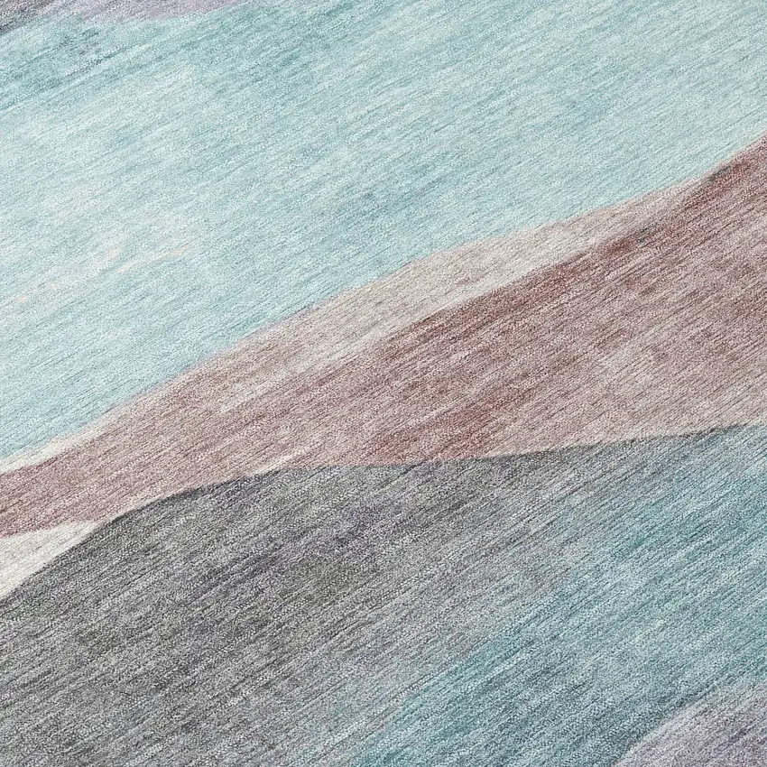 Teal Blue And Plum Abstract Washable Indoor Outdoor Area Rug Photo 7