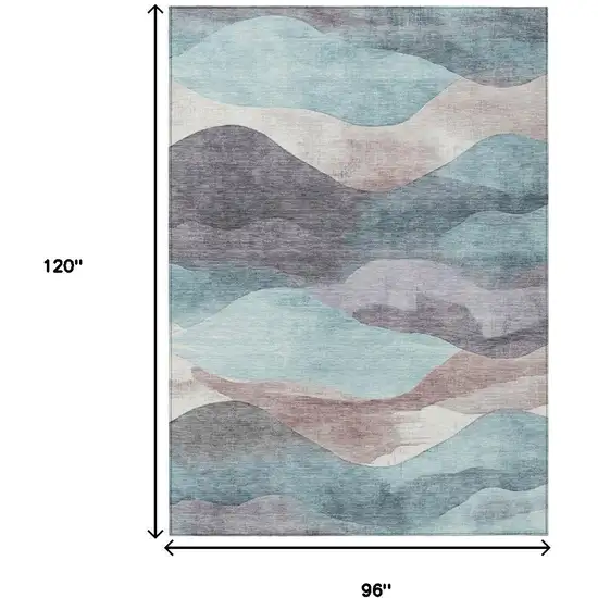 Teal Blue And Plum Abstract Washable Indoor Outdoor Area Rug Photo 8