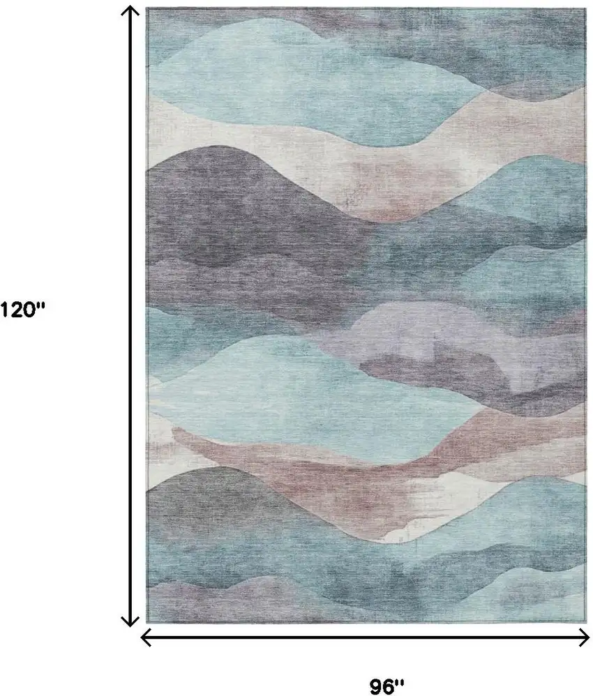 Teal Blue And Plum Abstract Washable Indoor Outdoor Area Rug Photo 8