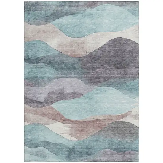 Teal Blue And Plum Abstract Washable Indoor Outdoor Area Rug Photo 9