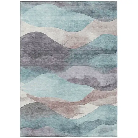 Teal Blue And Plum Abstract Washable Indoor Outdoor Area Rug Photo 8