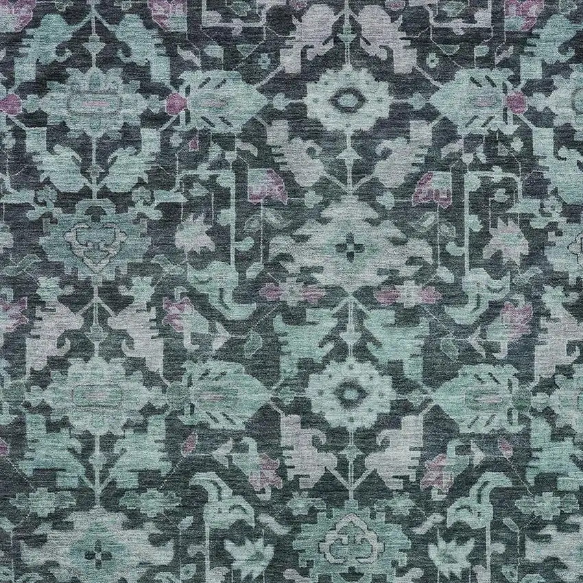 Teal Blue And Plum Floral Washable Indoor Outdoor Area Rug Photo 2