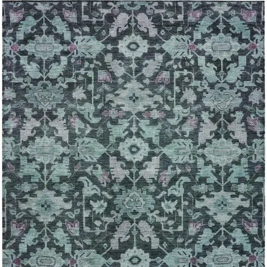 Teal Blue And Plum Floral Washable Indoor Outdoor Area Rug Photo 3