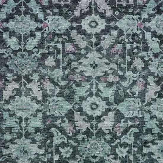 Teal Blue And Plum Floral Washable Indoor Outdoor Area Rug Photo 2