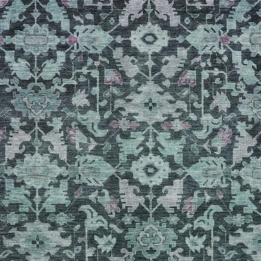 Teal Blue And Plum Floral Washable Indoor Outdoor Area Rug Photo 2