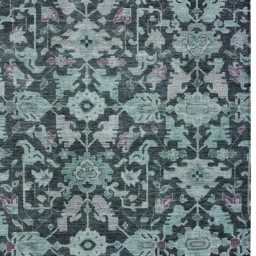 Teal Blue And Plum Floral Washable Indoor Outdoor Area Rug Photo 2