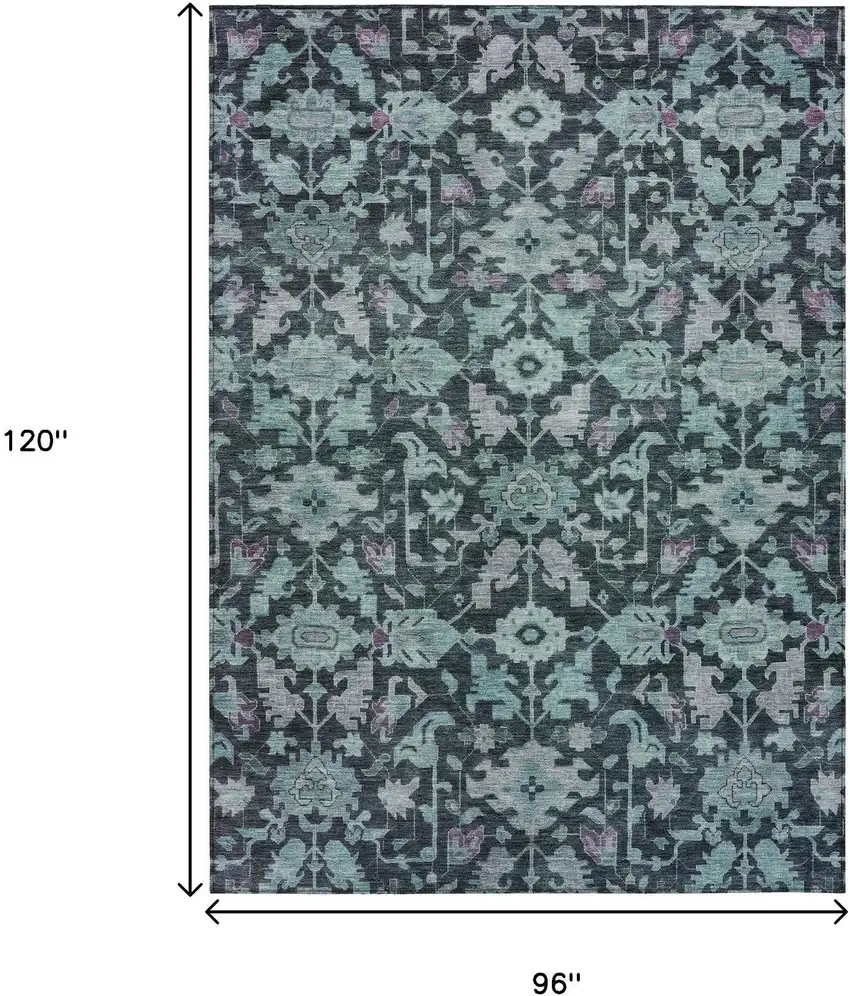 Teal Blue And Plum Floral Washable Indoor Outdoor Area Rug Photo 3