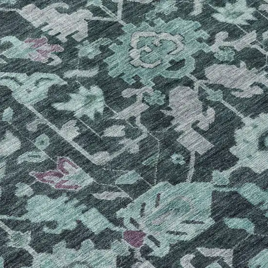 Teal Blue And Plum Floral Washable Indoor Outdoor Area Rug Photo 8