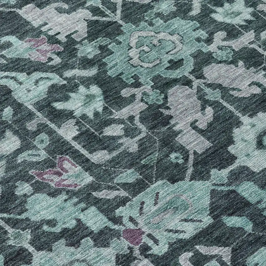 Teal Blue And Plum Floral Washable Indoor Outdoor Area Rug Photo 8