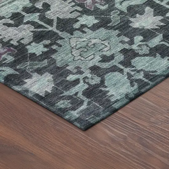 Teal Blue And Plum Floral Washable Indoor Outdoor Area Rug Photo 7