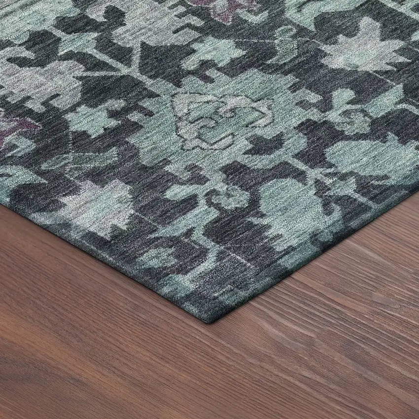 Teal Blue And Plum Floral Washable Indoor Outdoor Area Rug Photo 7