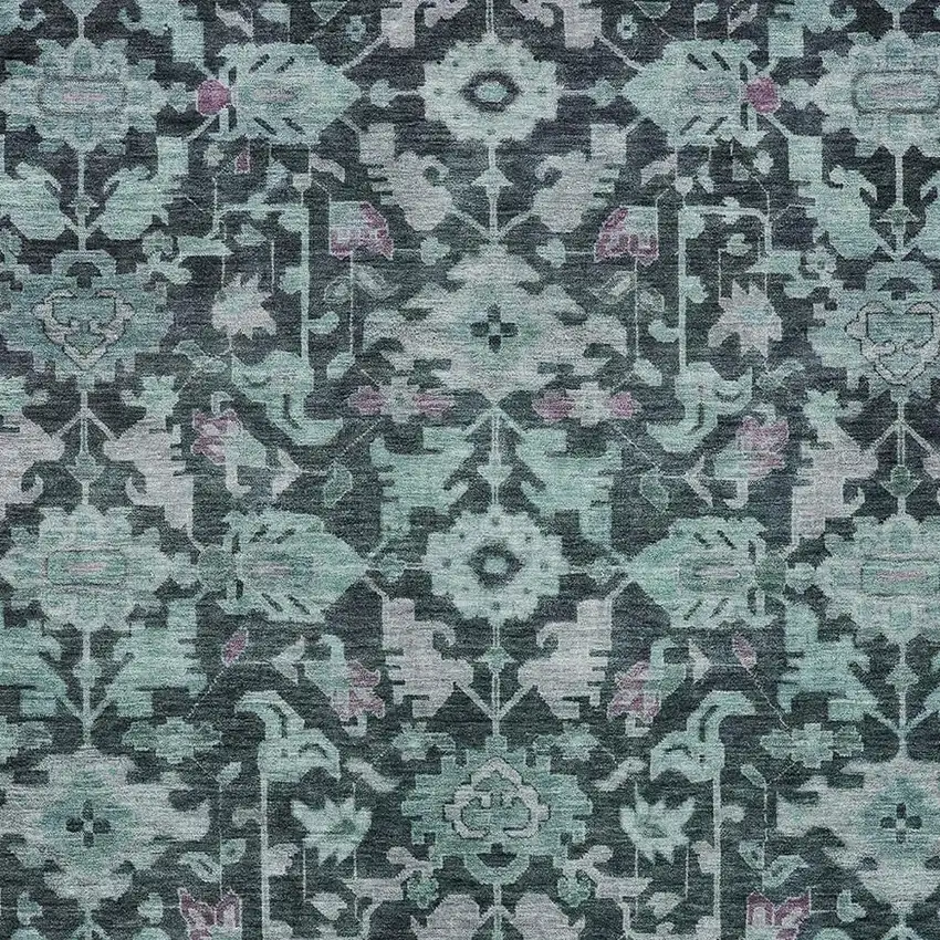 Teal Blue And Plum Floral Washable Indoor Outdoor Area Rug Photo 2