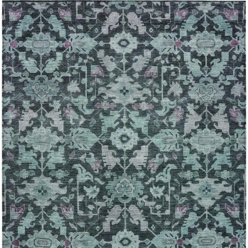 Teal Blue And Plum Floral Washable Indoor Outdoor Area Rug Photo 3