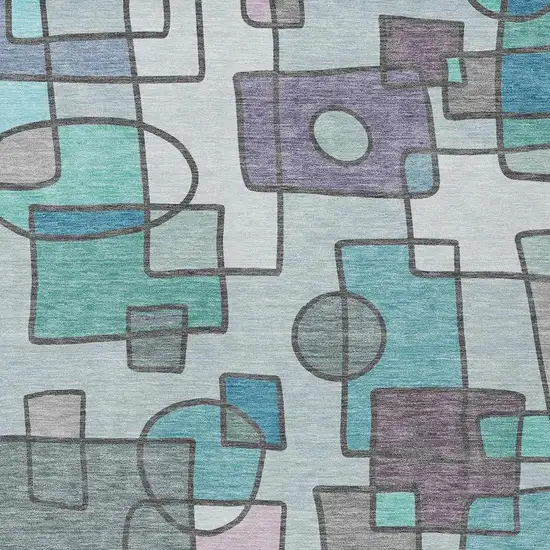 Teal Blue And Plum Geometric Washable Indoor Outdoor Area Rug Photo 2