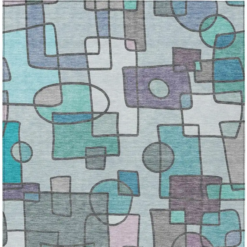 Teal Blue And Plum Geometric Washable Indoor Outdoor Area Rug Photo 3