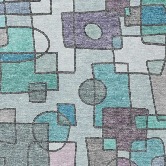 Teal Blue And Plum Geometric Washable Indoor Outdoor Area Rug Photo 2