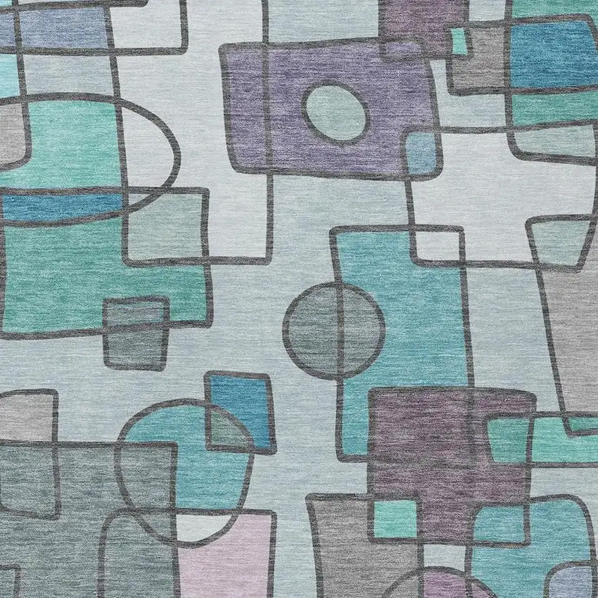 Teal Blue And Plum Geometric Washable Indoor Outdoor Area Rug Photo 2