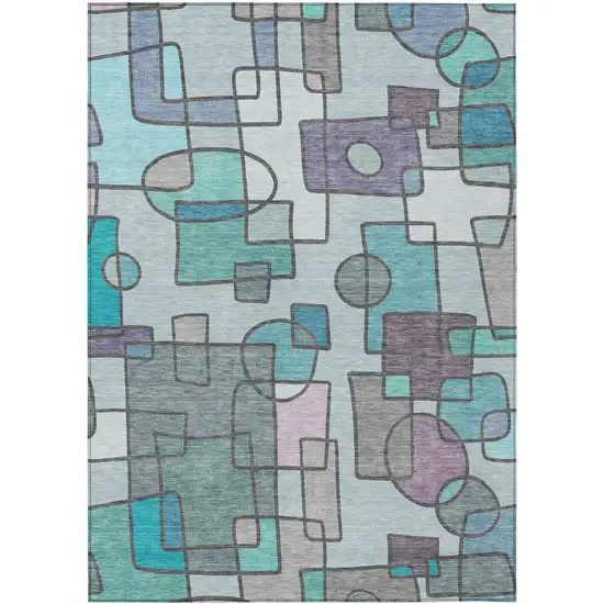 Teal Blue And Plum Geometric Washable Indoor Outdoor Area Rug Photo 1
