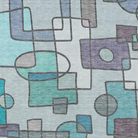 Teal Blue And Plum Geometric Washable Indoor Outdoor Area Rug Photo 2