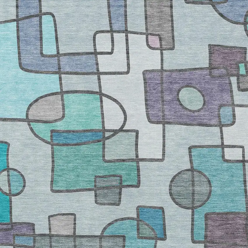 Teal Blue And Plum Geometric Washable Indoor Outdoor Area Rug Photo 2