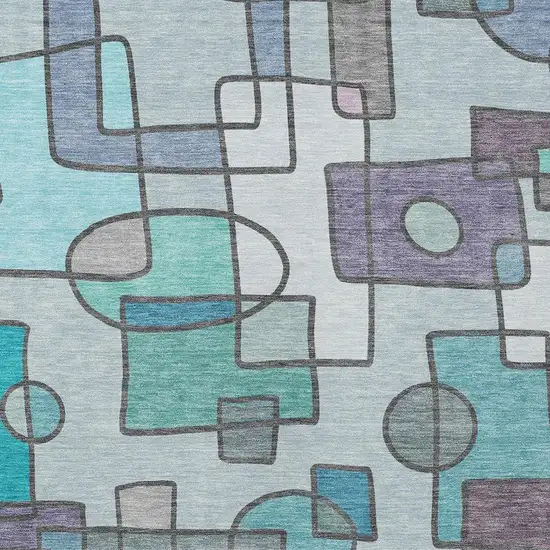 Teal Blue And Plum Geometric Washable Indoor Outdoor Area Rug Photo 2