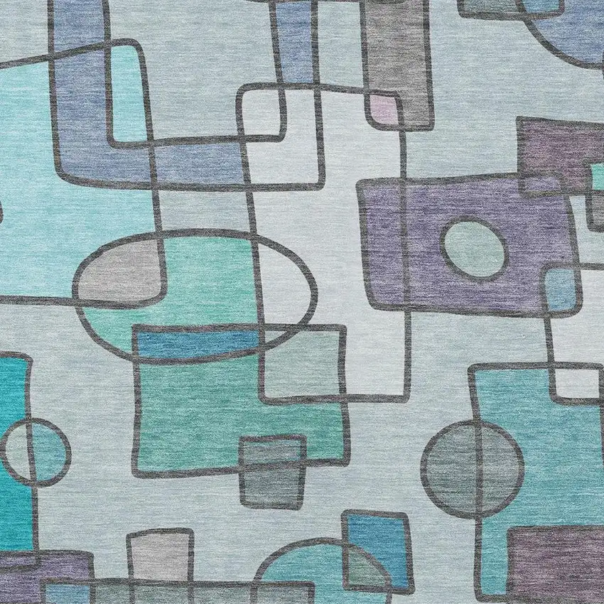 Teal Blue And Plum Geometric Washable Indoor Outdoor Area Rug Photo 2