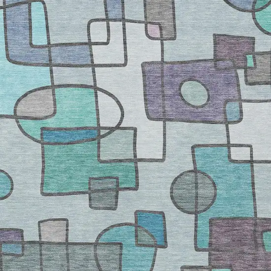Teal Blue And Plum Geometric Washable Indoor Outdoor Area Rug Photo 2