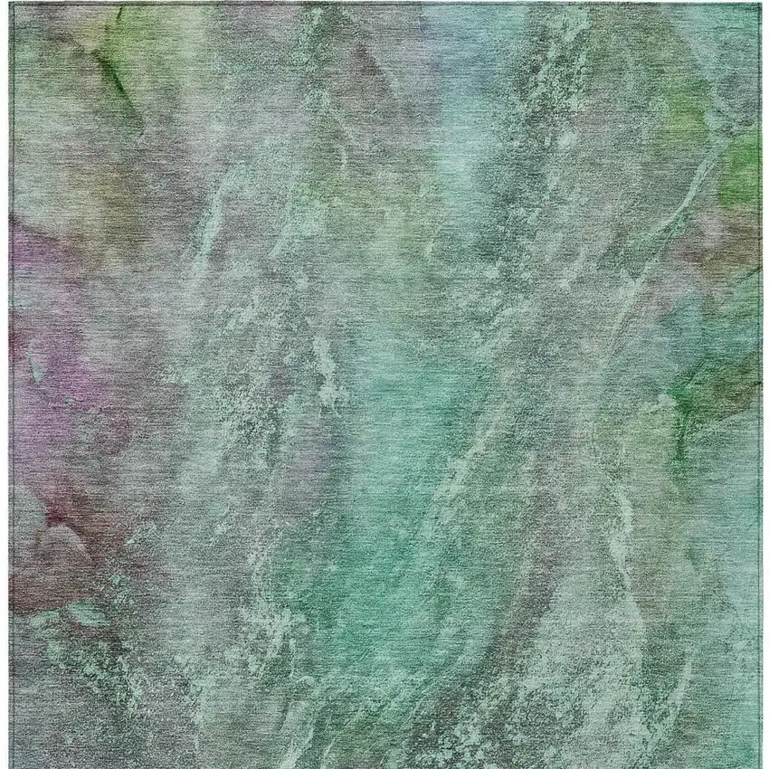 Teal Blue And Purple Abstract Washable Indoor Outdoor Area Rug Photo 5