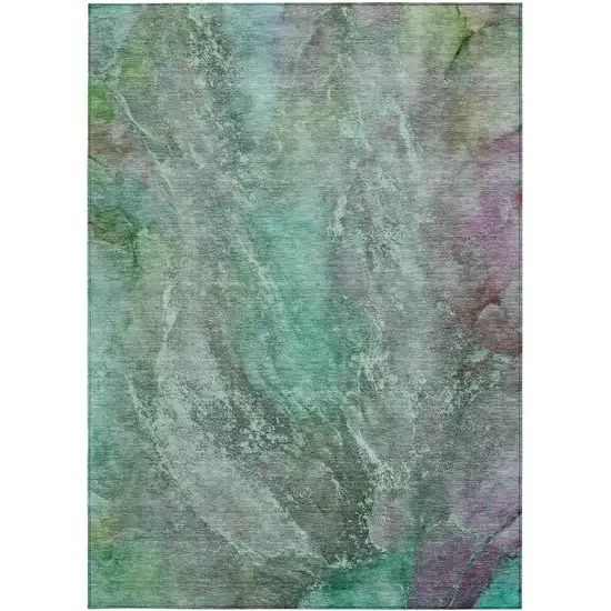 Teal Blue And Purple Abstract Washable Indoor Outdoor Area Rug Photo 2