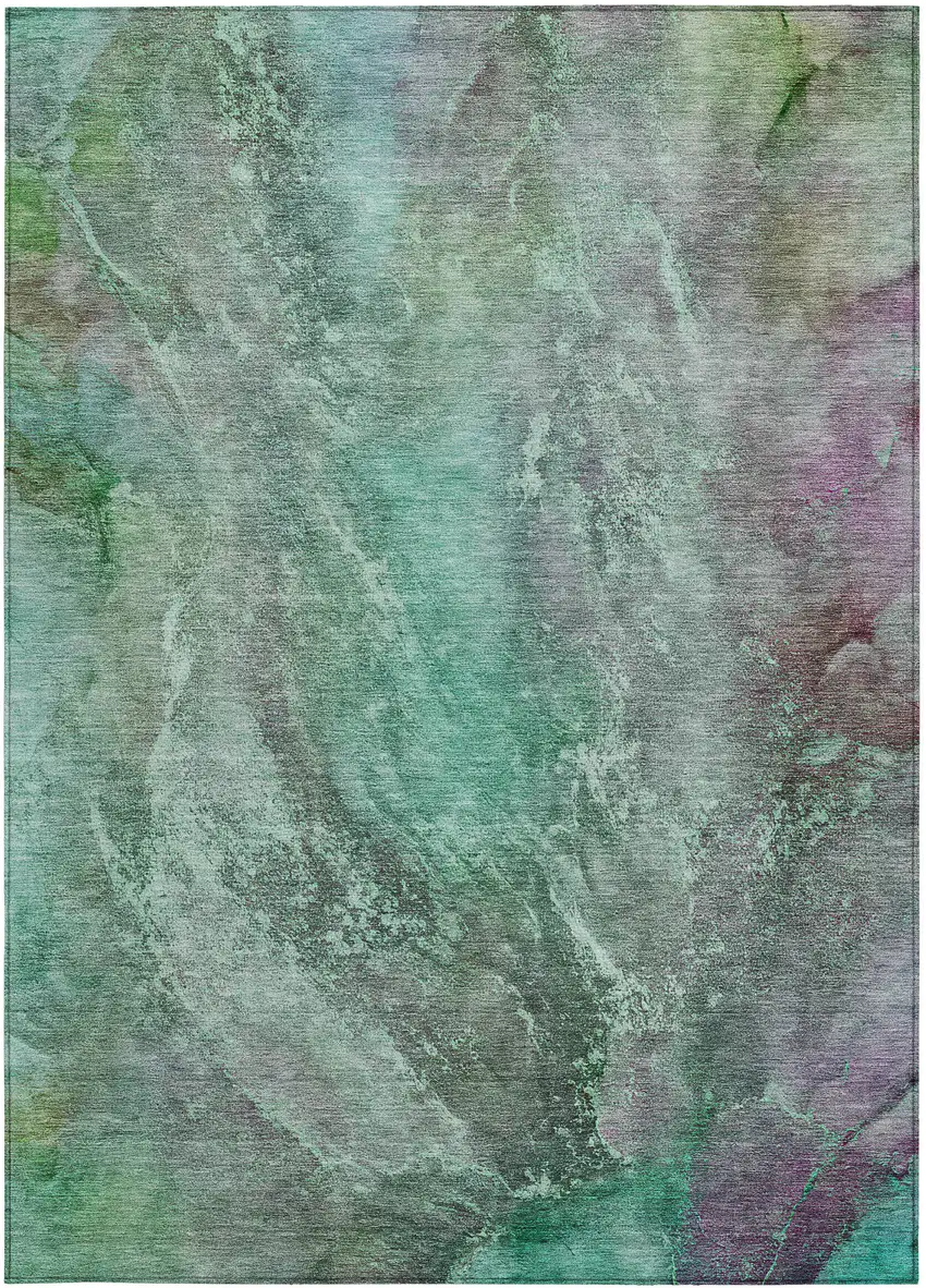 Teal Blue And Purple Abstract Washable Indoor Outdoor Area Rug Photo 2