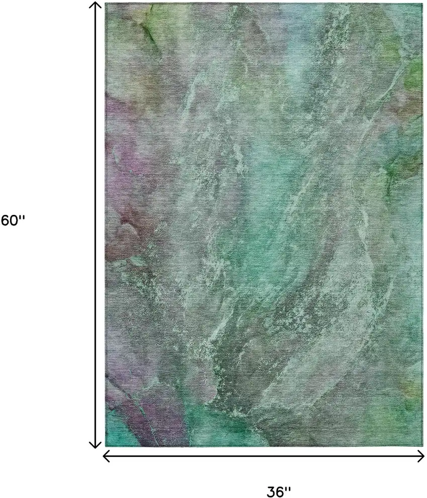Teal Blue And Purple Abstract Washable Indoor Outdoor Area Rug Photo 6