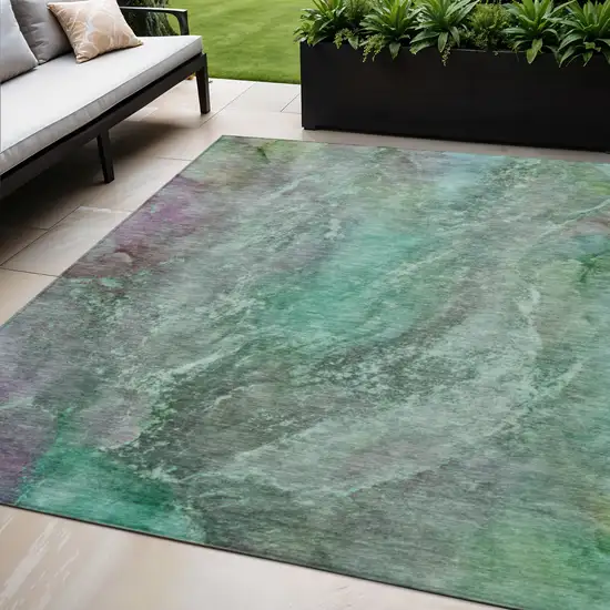 Teal Blue And Purple Abstract Washable Indoor Outdoor Area Rug Photo 1