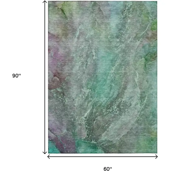 Teal Blue And Purple Abstract Washable Indoor Outdoor Area Rug Photo 3