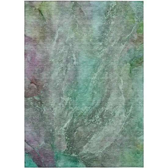 Teal Blue And Purple Abstract Washable Indoor Outdoor Area Rug Photo 2