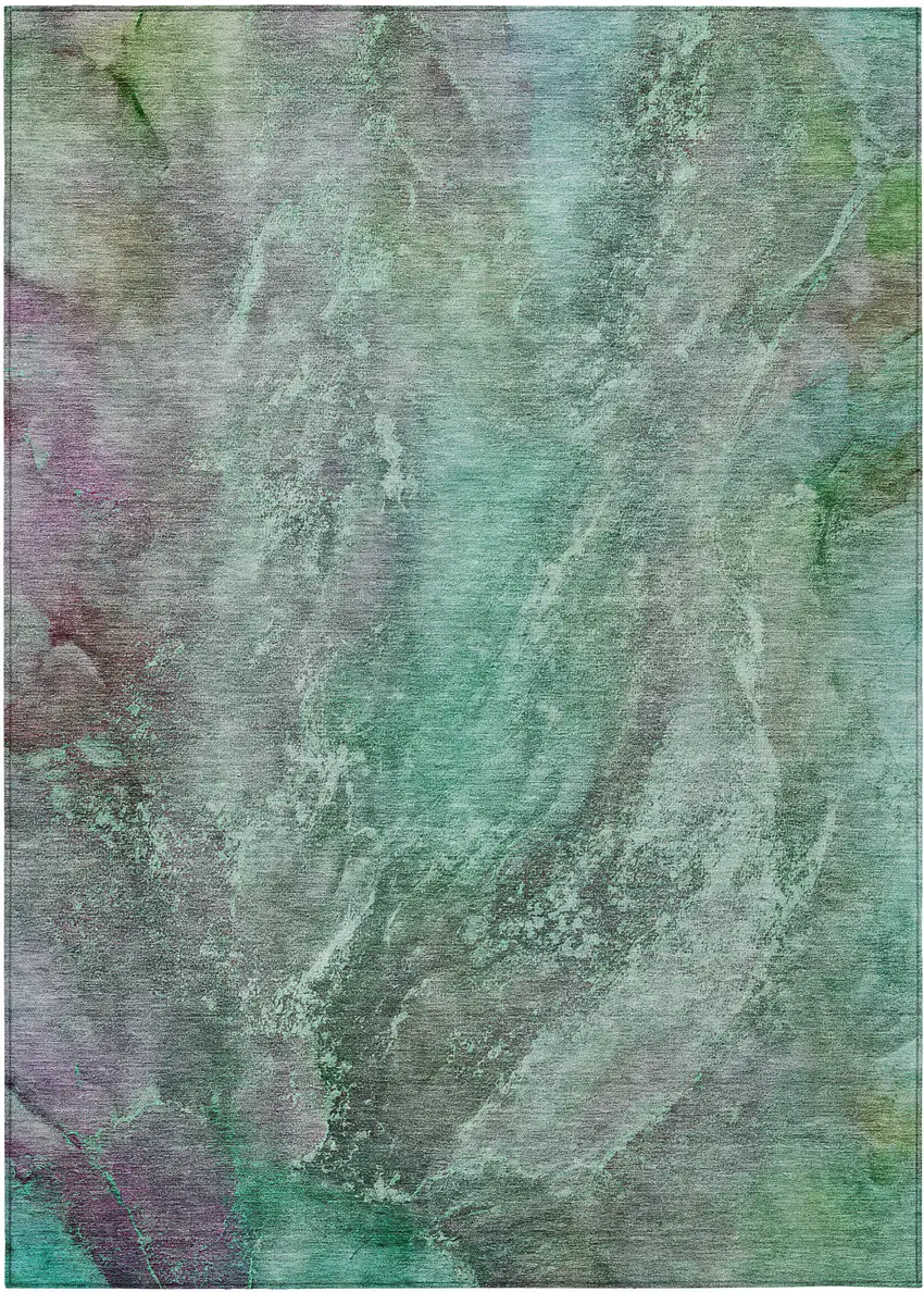 Teal Blue And Purple Abstract Washable Indoor Outdoor Area Rug Photo 2