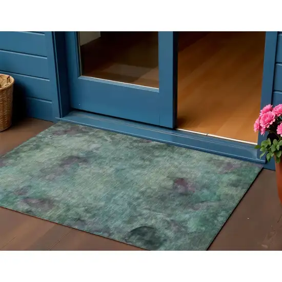 Teal Blue And Purple Abstract Washable Indoor Outdoor Area Rug Photo 1