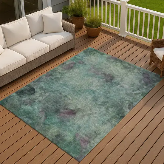 Teal Blue And Purple Abstract Washable Indoor Outdoor Area Rug Photo 8