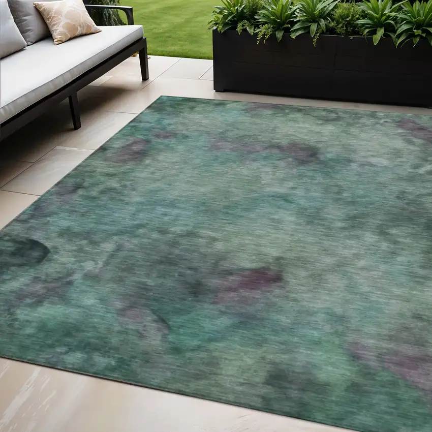 Teal Blue And Purple Abstract Washable Indoor Outdoor Area Rug Photo 1
