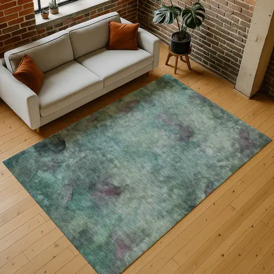 Teal Blue And Purple Abstract Washable Indoor Outdoor Area Rug Photo 9