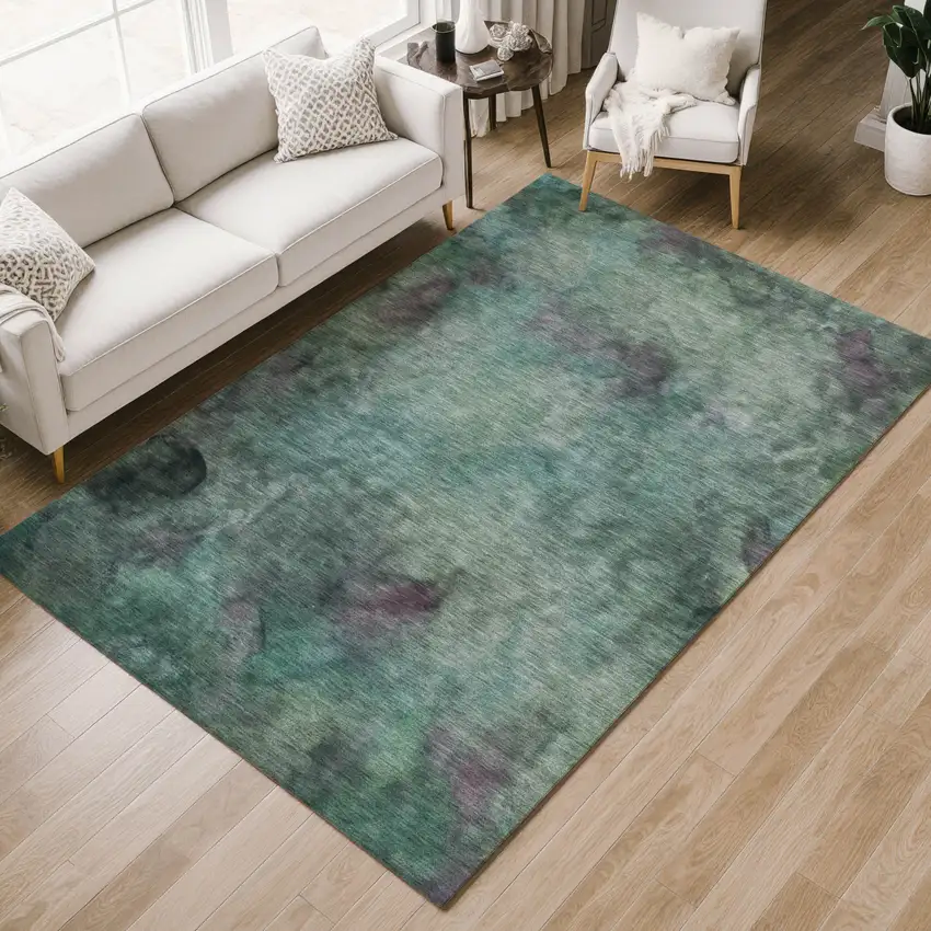 Teal Blue And Purple Abstract Washable Indoor Outdoor Area Rug Photo 8