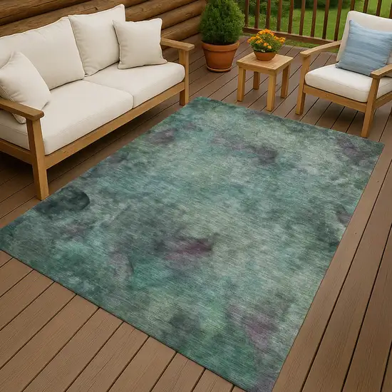 Teal Blue And Purple Abstract Washable Indoor Outdoor Area Rug Photo 9